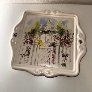 Pfaltzgraff Cottage Garden Wall Plaque – Floral Gate Scene, 9.5”
